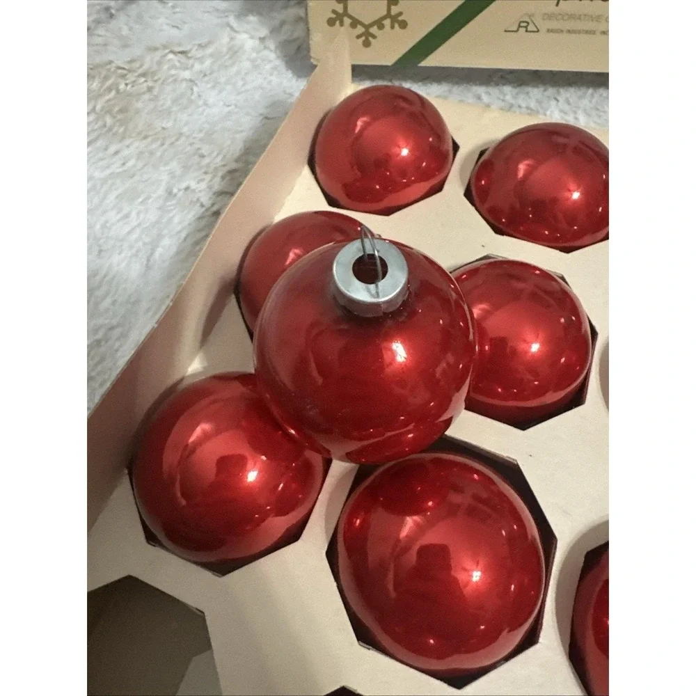 VTG Rauch‎ Industries Pyramid branded Red Glass Ball Ornaments - Box of 12